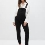 Salopette de grossesse en jean noir- MANGO