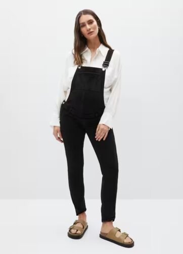 Salopette de grossesse en jean noir- MANGO
