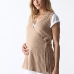 haut grossesse et allaitement a encolure croisé - beige