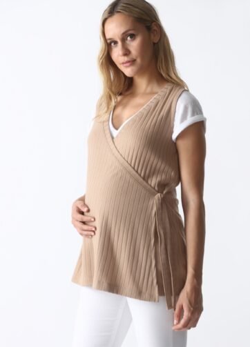 haut grossesse et allaitement a encolure croisé - beige