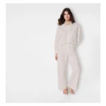 Ensemble pyjama coton beige/blanc
