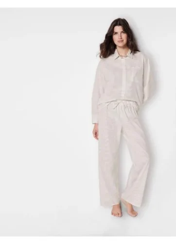 Ensemble pyjama coton beige/blanc