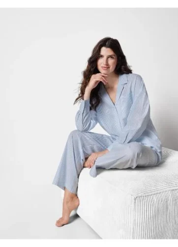 Ensemble pyjama coton bleu/blanc