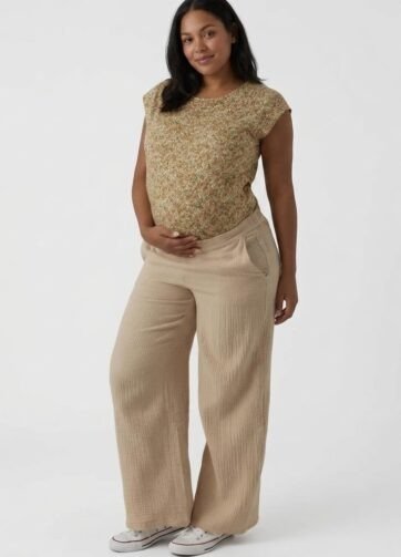 Pantalons de Grossesse Beige avant & après grossesse