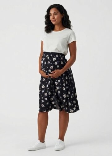 Jupe de Grossesse Noire à Fleurs