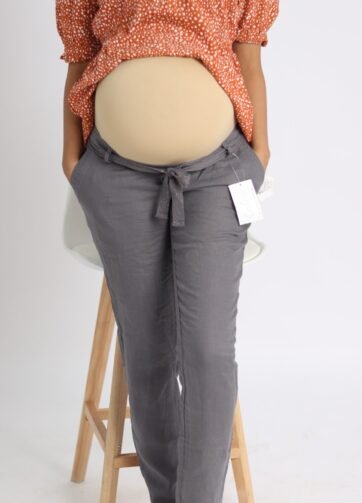 Pantalon de grossesse en lin gris