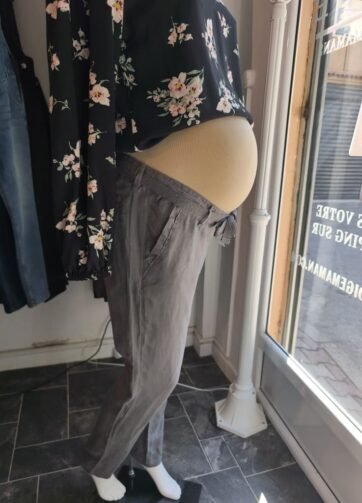Pantalon de grossesse en lin gris
