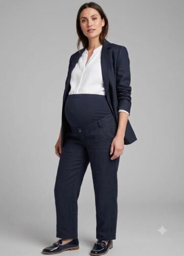 Pantalon de grossesse bleu en lin