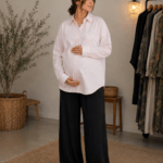 Chemise grossesse à rayures beige/blanc