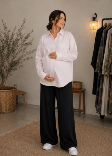 Chemise grossesse à rayures beige/blanc